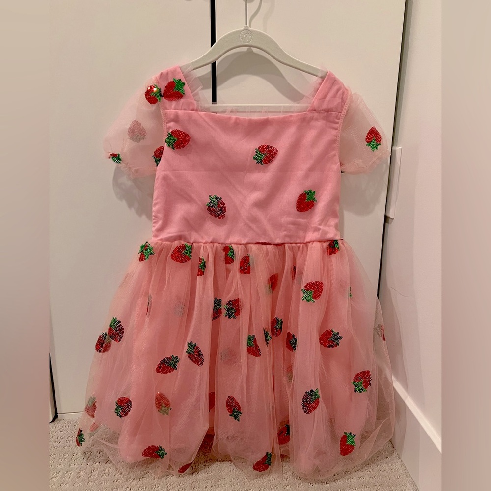 Lola + The Boys Girl's Strawberry Sequined Tulle Dress